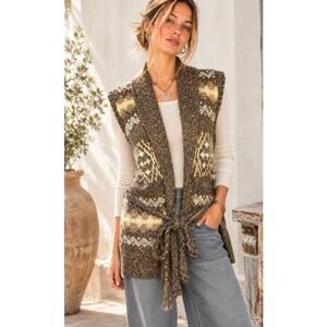 Kenji Y2K Boho Style Soft & Cozy Wool & Alpaca Blend Belted Long Vest